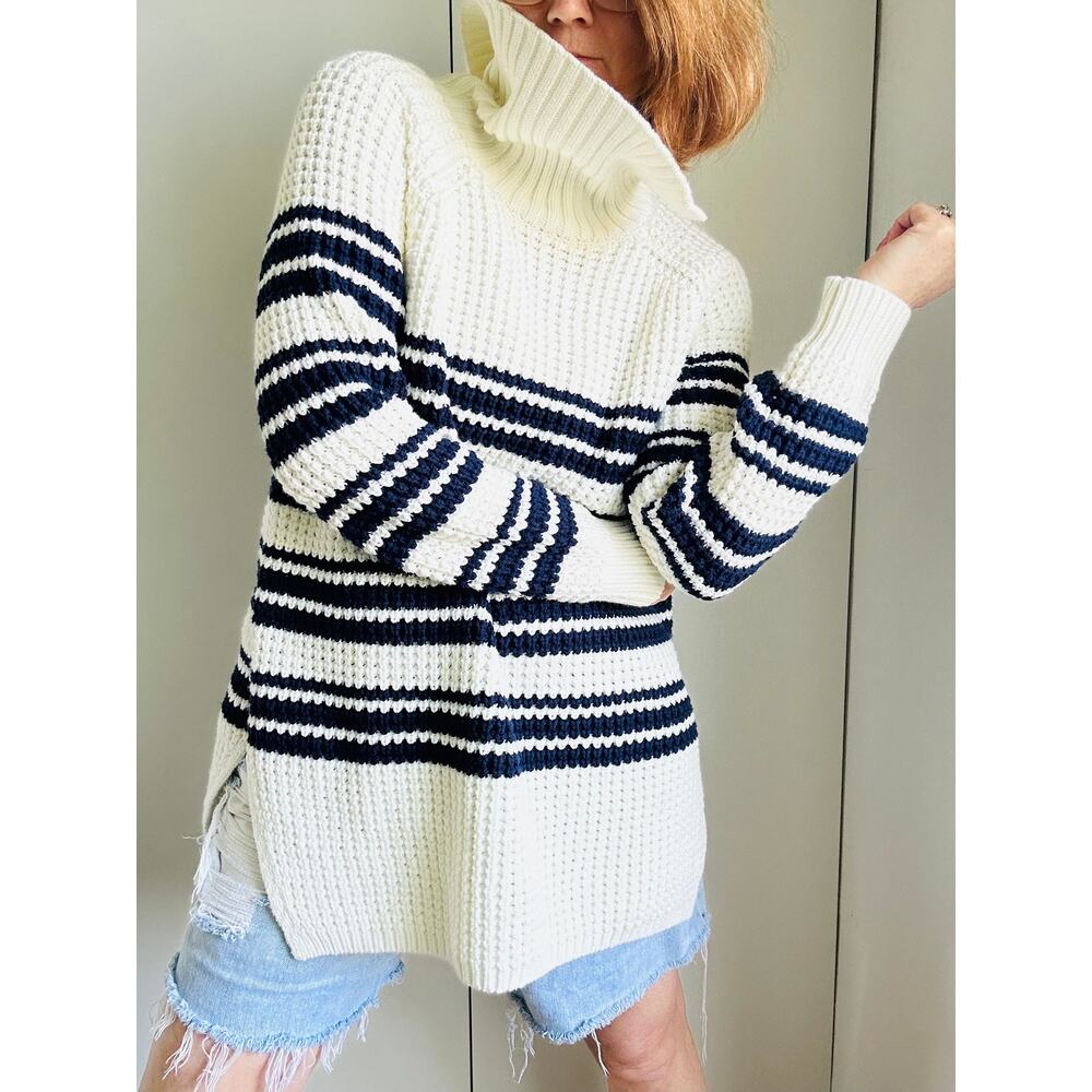 Lands' End Womens Sweater Size Large Cozy nautical Beachy Coastal Stripes
